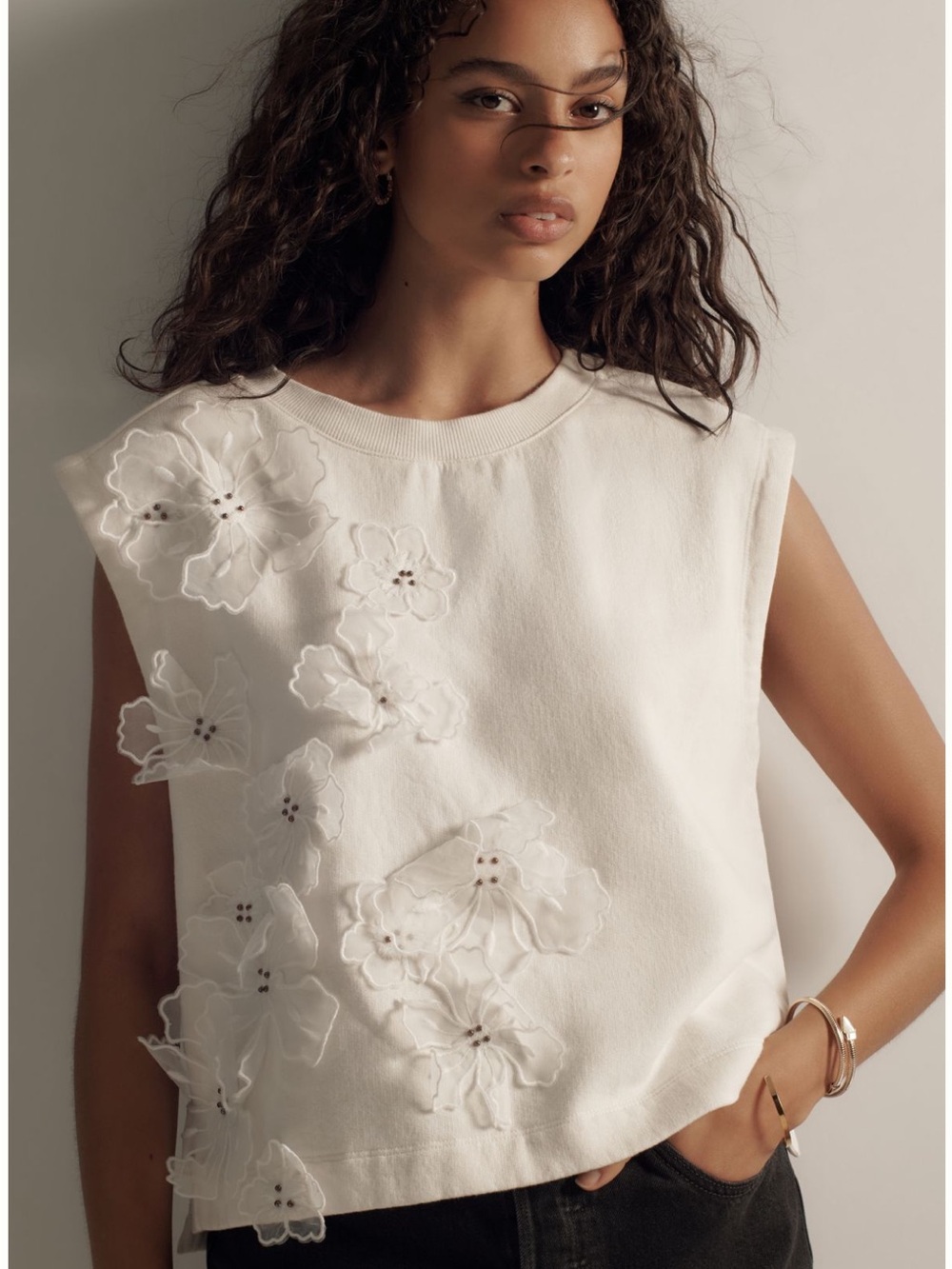 By Anthropologie Floral Appliqué Knit Top